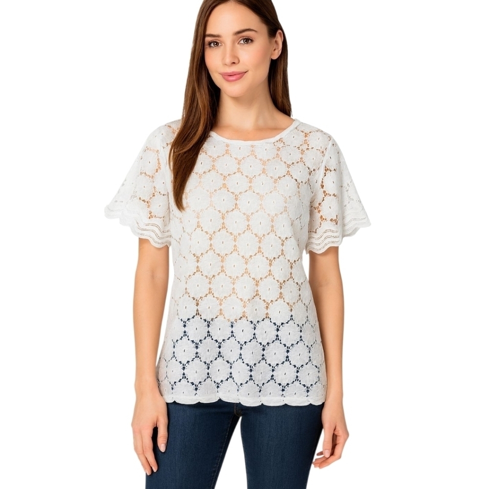 LOFT White Floral Lace Blouse